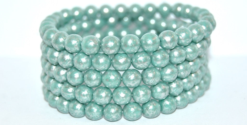 Round Pressed Glass Beads Druck, Turquoise 86700 (63130-86700), Glass, Czech Republic