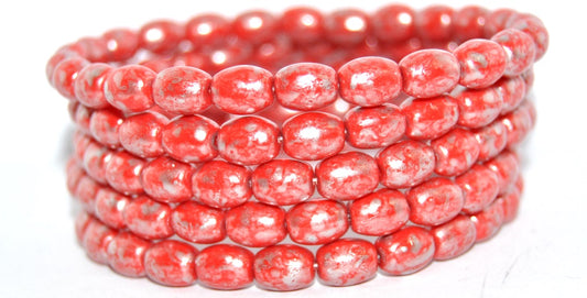 Olive Oval Pressed Glass Beads, Red 86700 (93190-86700), Glass, Czech Republic