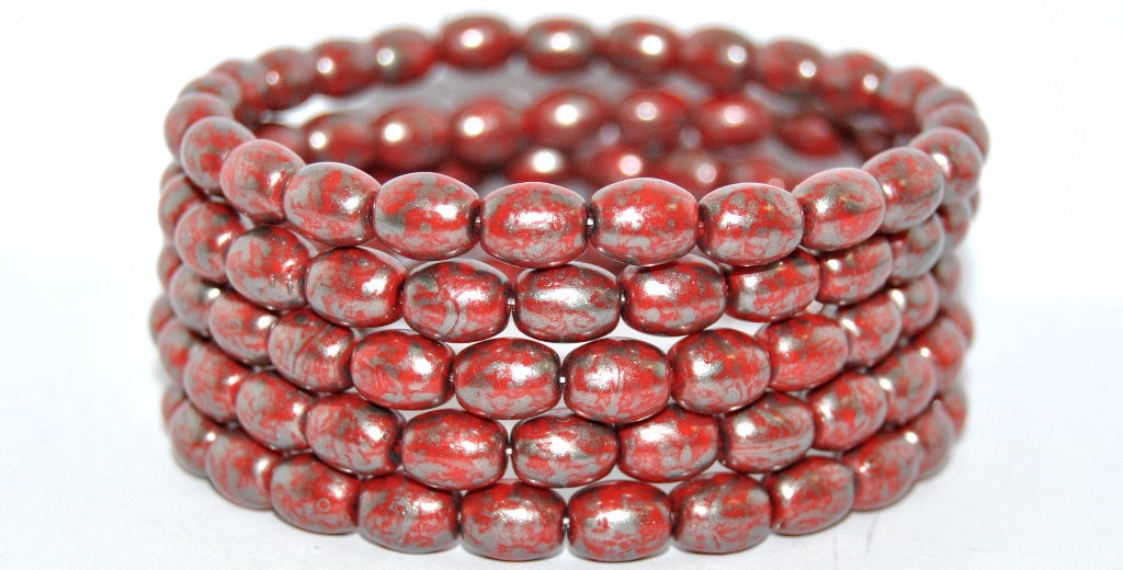 Olive Oval Pressed Glass Beads, Red 86790 (93190-86790), Glass, Czech Republic