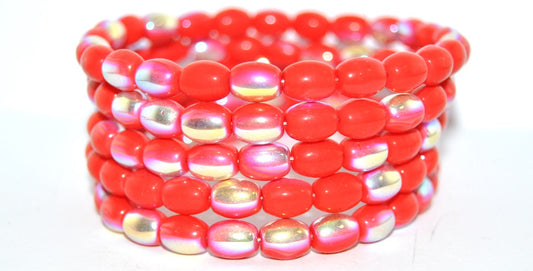 Olive Oval Pressed Glass Beads, Red Ab (93190-AB), Glass, Czech Republic