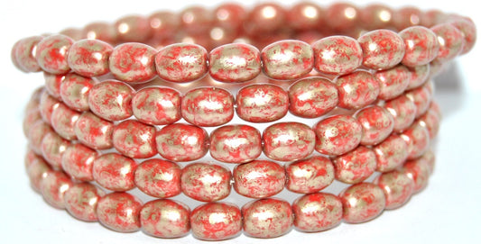 Olive Oval Pressed Glass Beads, Red 86710 (93190-86710), Glass, Czech Republic