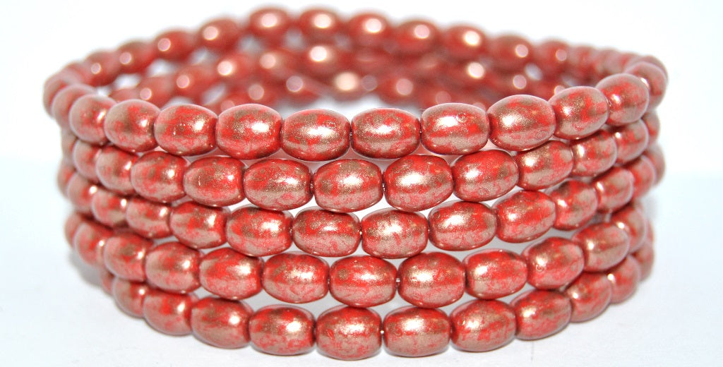 Olive Oval Pressed Glass Beads, Red 86750 (93190-86750), Glass, Czech Republic