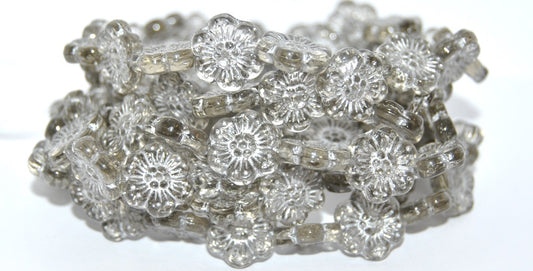 Flower Pressed Glass Beads, Gray White Lined (40010-46401), Glass, Czech Republic