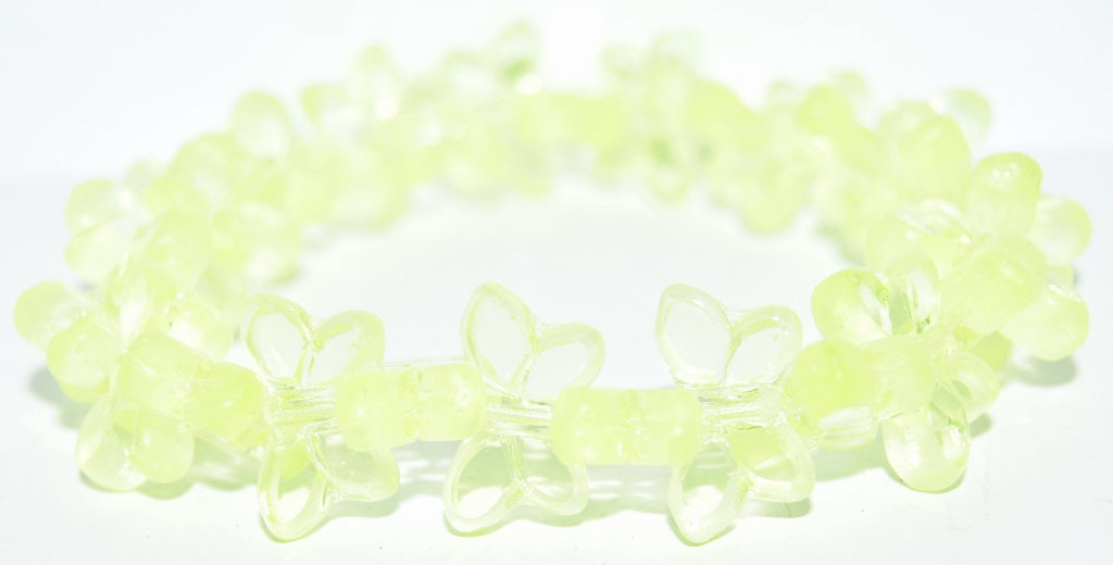 Table Cut Butterfly Beads, Transparent Yellow Uran Matte (80130-URAN-M), Glass, Czech Republic