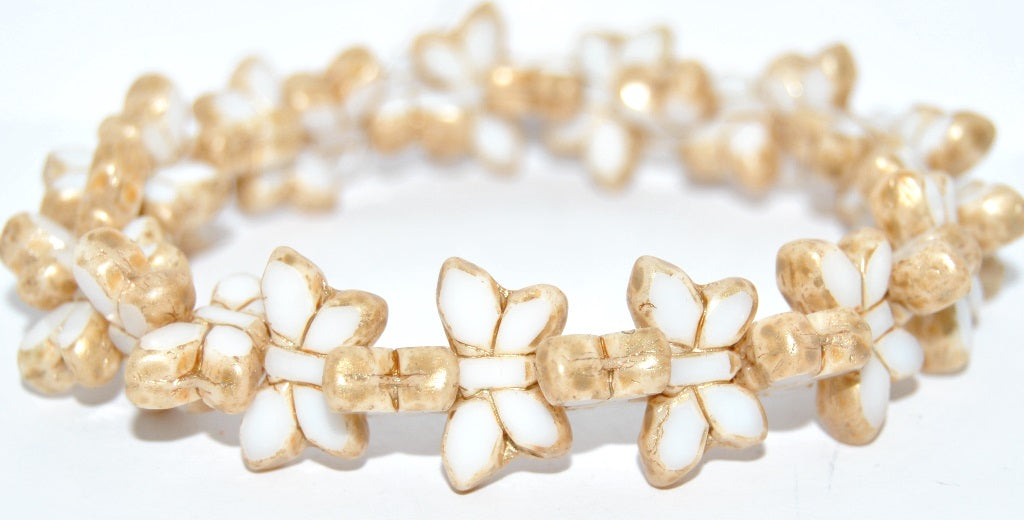 Table Cut Butterfly Beads, White 86720 (02010-86720), Glass, Czech Republic