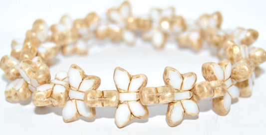 Table Cut Butterfly Beads, White 86720 (02010-86720), Glass, Czech Republic