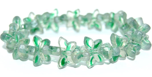 Table Cut Butterfly Beads, 57008 Luster Green Full Coated (57008-14457), Glass, Czech Republic