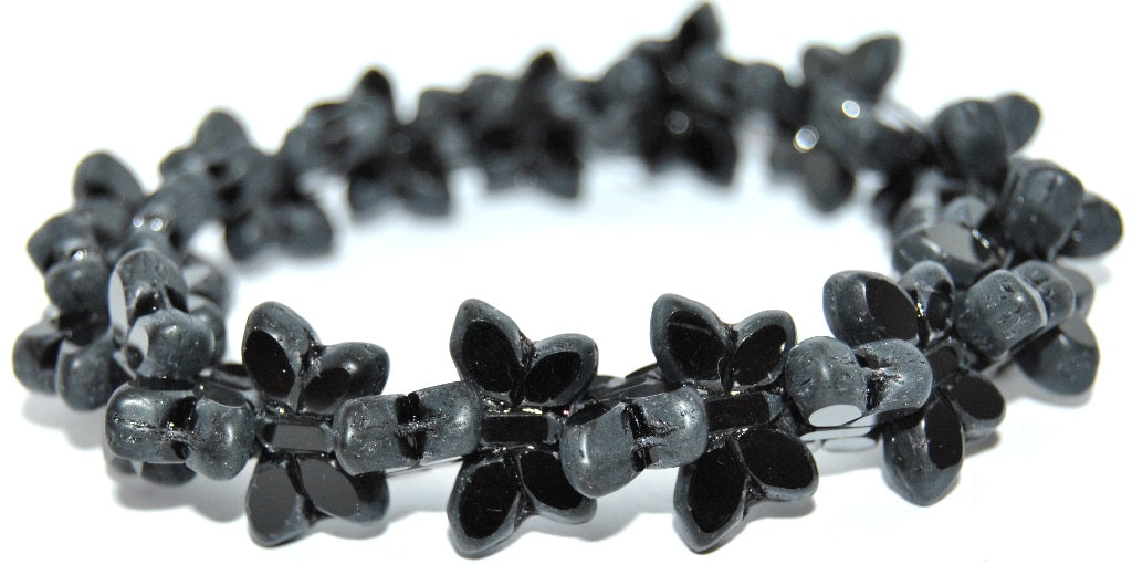 Table Cut Butterfly Beads, Black Matte (23980-M), Glass, Czech Republic