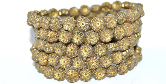 Hawaii Flower Pressed Glass Beads, Opaque Gray Yellow Lined (43030-46480), Glass, Czech Republic