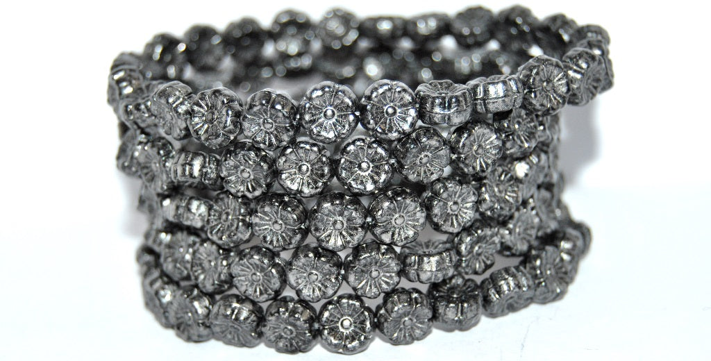 Hawaii Flower Pressed Glass Beads, Black 86790 (23980-86790), Glass, Czech Republic