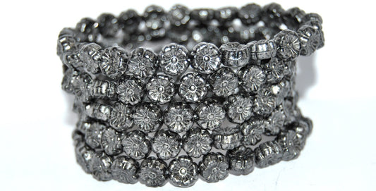Hawaii Flower Pressed Glass Beads, Black 86790 (23980-86790), Glass, Czech Republic