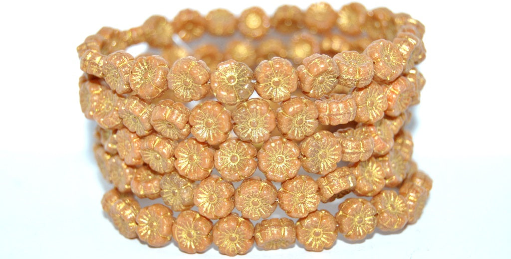 Hawaii Flower Pressed Glass Beads, 13730 Yellow Lined (13730-46480), Glass, Czech Republic