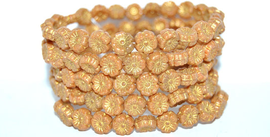 Hawaii Flower Pressed Glass Beads, 13730 Yellow Lined (13730-46480), Glass, Czech Republic