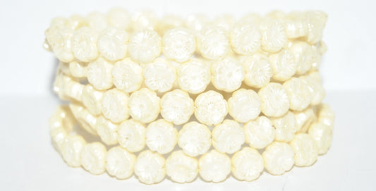 Hawaii Flower Pressed Glass Beads, White Luster Cream (02010-14401), Glass, Czech Republic