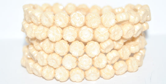 Hawaii Flower Pressed Glass Beads, White Luster Beige (02010-14410), Glass, Czech Republic