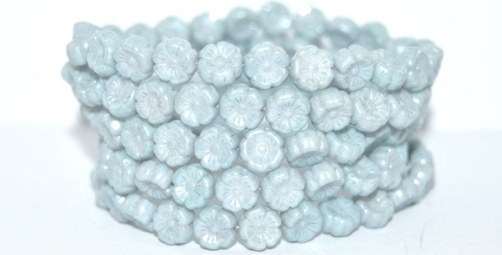 Hawaii Flower Pressed Glass Beads, White 14458 (02010-14458), Glass, Czech Republic