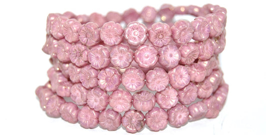 Hawaii Flower Pressed Glass Beads, White Luster Violet Full Coated (02010-14496), Glass, Czech Republic