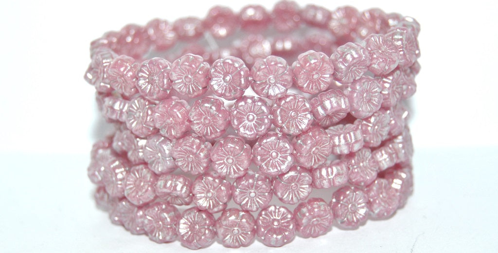 Hawaii Flower Pressed Glass Beads, Opal Pink 86700 (71010-86700), Glass, Czech Republic