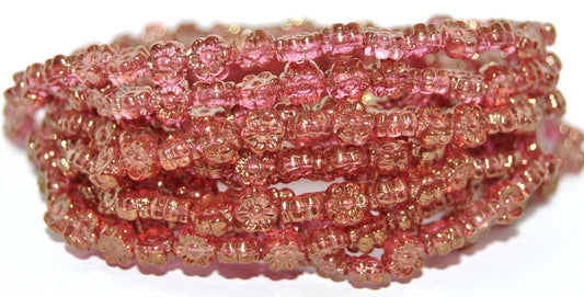 Hawaii Flower Pressed Glass Beads, Crystal Luster Ruby (00030-14497), Glass, Czech Republic