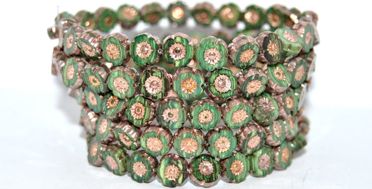 Table Cut Round Beads Hawaii Flowers, 56027 Rose Gold Capri 2X (56027-27101-2X), Glass, Czech Republic