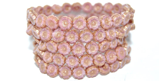 Table Cut Round Beads Hawaii Flowers, Opaque Pink 86710 (76016-86710), Glass, Czech Republic