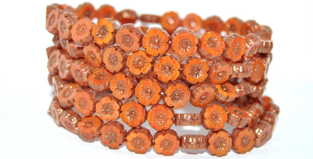 Table Cut Round Beads Hawaii Flowers, 9312140 86750 (9312140-86750), Glass, Czech Republic