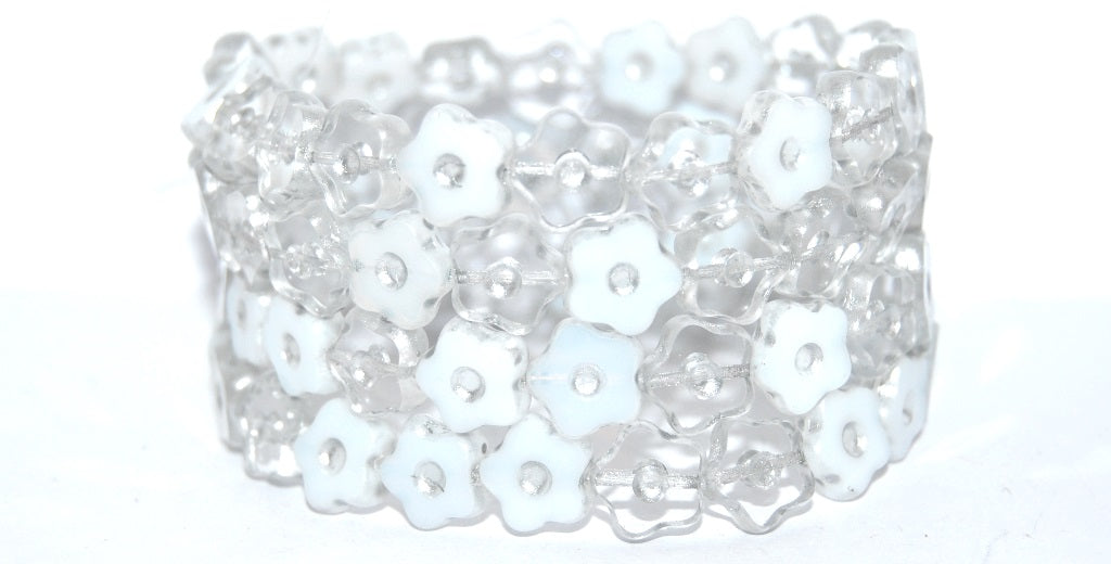 Table Cut Flower Beads With Dot, Transparent Blue 86700 (0003002010-86700), Glass, Czech Republic