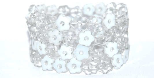 Table Cut Flower Beads With Dot, Transparent Blue 86700 (0003002010-86700), Glass, Czech Republic