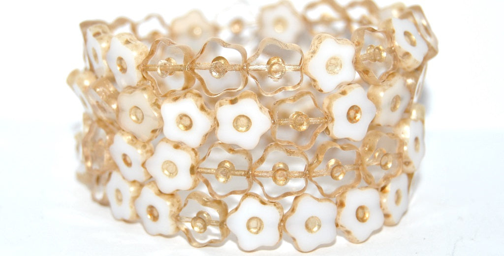 Table Cut Flower Beads With Dot, Transparent Blue 86710 (0003002010-86710), Glass, Czech Republic