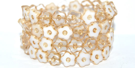 Table Cut Flower Beads With Dot, Transparent Blue 86710 (0003002010-86710), Glass, Czech Republic