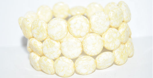 Flat Round Coin Pressed Glass Beads, White 15483 (02010-15483), Glass, Czech Republic