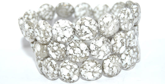 Flat Round Coin Pressed Glass Beads, White 15449 (02010-15449), Glass, Czech Republic