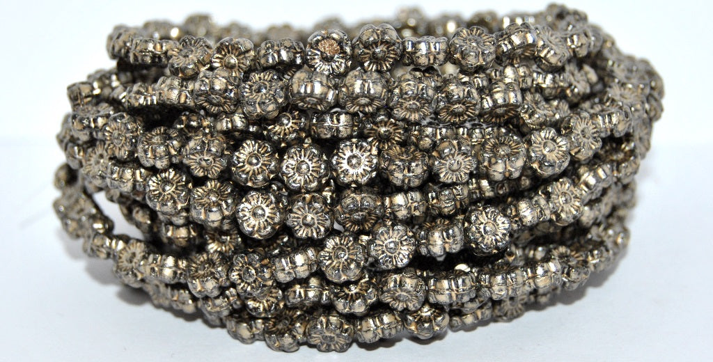 Hawaii Flower Pressed Glass Beads, Black 86710 (23980-86710), Glass, Czech Republic