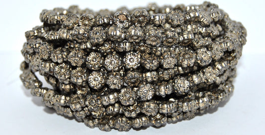 Hawaii Flower Pressed Glass Beads, Black 86710 (23980-86710), Glass, Czech Republic