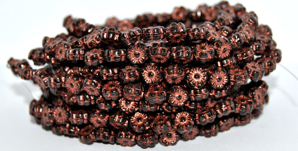 Hawaii Flower Pressed Glass Beads, Black 55307 (23980-55307), Glass, Czech Republic
