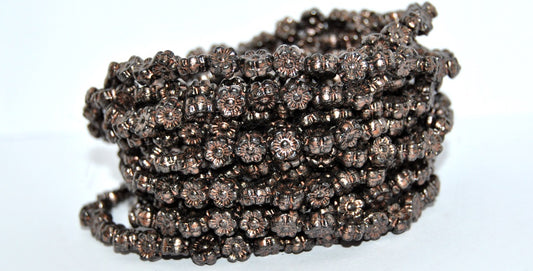 Hawaii Flower Pressed Glass Beads, Black 86750 (23980-86750), Glass, Czech Republic