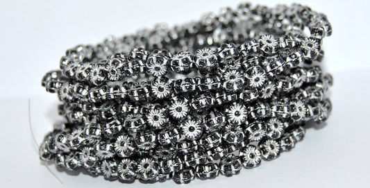 Hawaii Flower Pressed Glass Beads, Black 54201S (23980-54201S), Glass, Czech Republic
