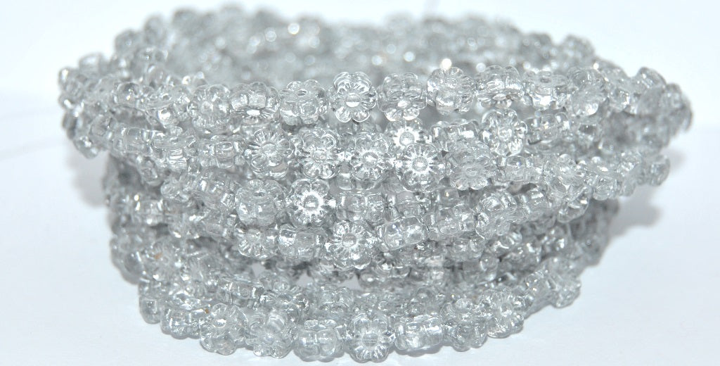 Hawaii Flower Pressed Glass Beads, Crystal Silver Lined (00030-54201), Glass, Czech Republic