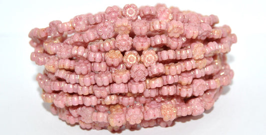 Hawaii Flower Pressed Glass Beads, White Luster Red Full Coated (02010-14495), Glass, Czech Republic