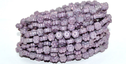 Hawaii Flower Pressed Glass Beads, White Purple (02010-15726), Glass, Czech Republic