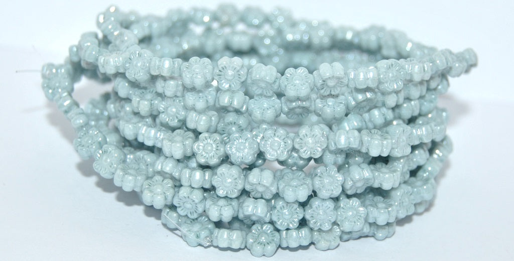 Hawaii Flower Pressed Glass Beads, White 14458 (02010-14458), Glass, Czech Republic