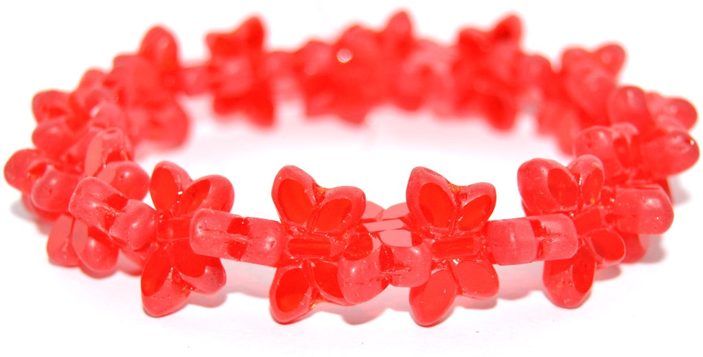 Table Cut Butterfly Beads, Transparent Red Matte (90060-M), Glass, Czech Republic