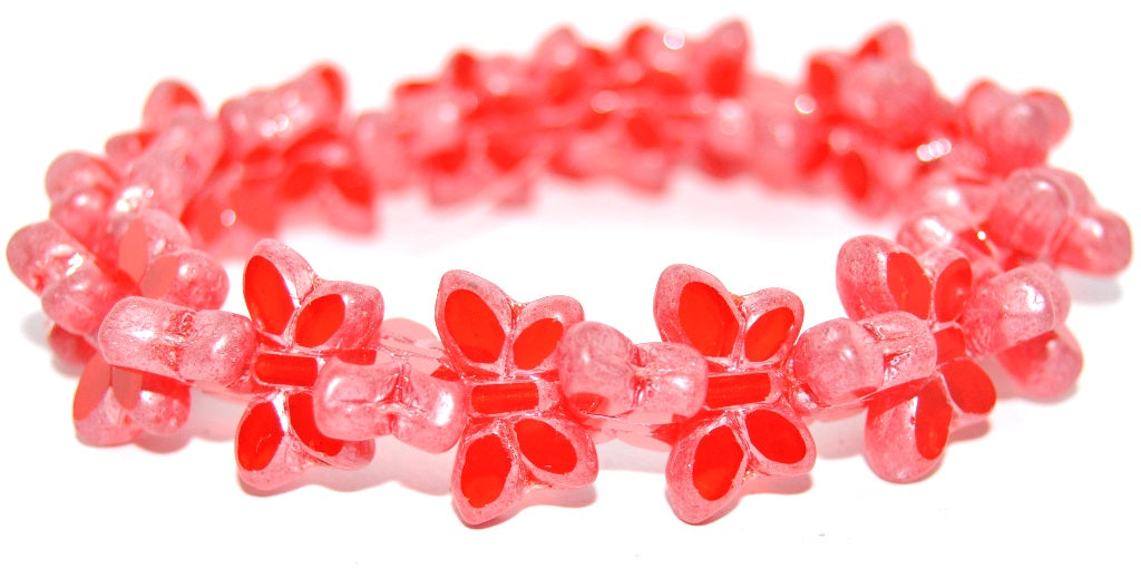 Table Cut Butterfly Beads, Transparent Red Luster Cream (90060-14401), Glass, Czech Republic