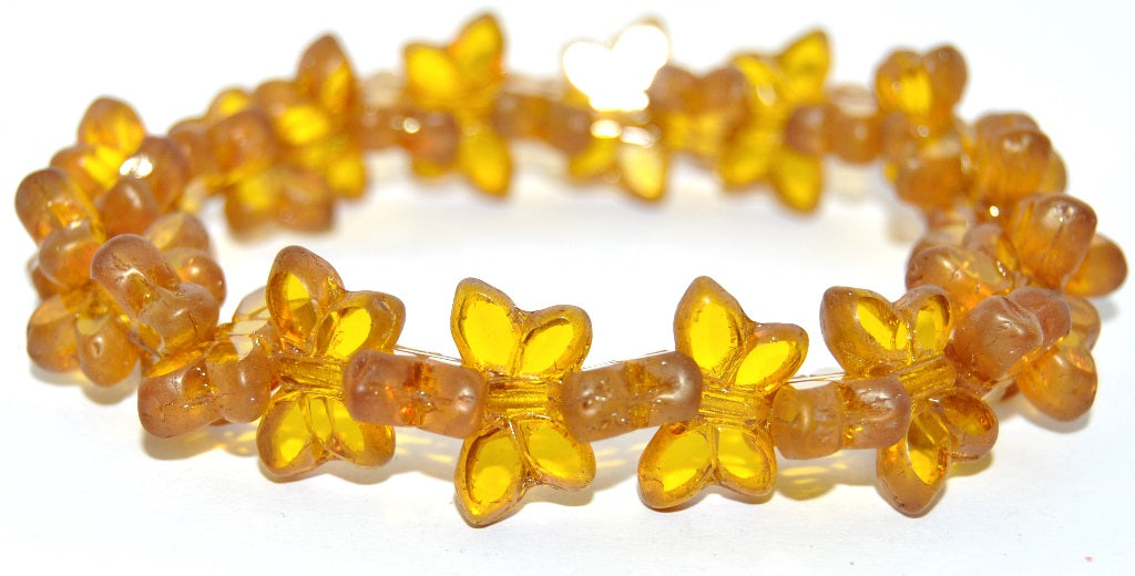 Table Cut Butterfly Beads, Transparent Yellow Luster Red Full Coated Matte (80020-14495-M), Glass, Czech Republic