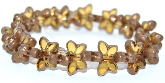 Table Cut Butterfly Beads, Transparent Yellow Bronze Matte (80020-14415-M), Glass, Czech Republic