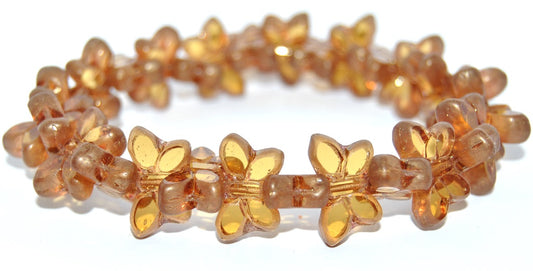 Table Cut Butterfly Beads, Transparent Light Topaz Yellow Bronze Matte (10020-14415-M), Glass, Czech Republic