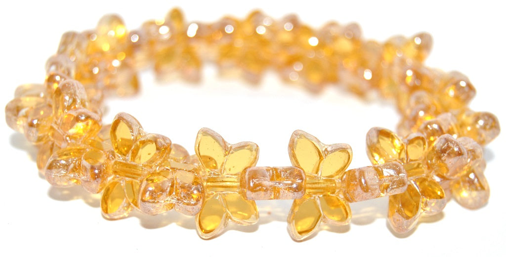 Table Cut Butterfly Beads, Transparent Light Topaz Yellow Hematite (10020-14400), Glass, Czech Republic