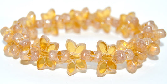 Table Cut Butterfly Beads, Transparent Light Topaz Yellow Luster Cream (10020-14401), Glass, Czech Republic
