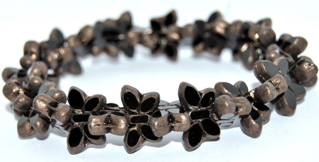 Table Cut Butterfly Beads, Black Bronze Matte (23980-14415-M), Glass, Czech Republic