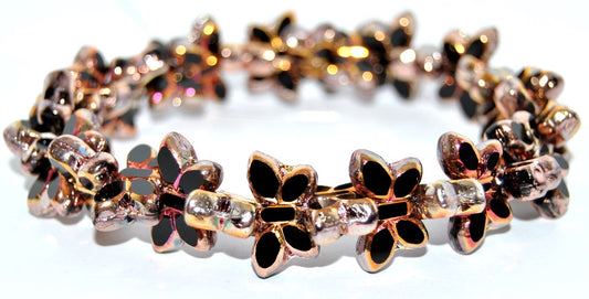 Table Cut Butterfly Beads, Black Rose Gold Capri 2Xside (23980-27101-2XSIDE), Glass, Czech Republic